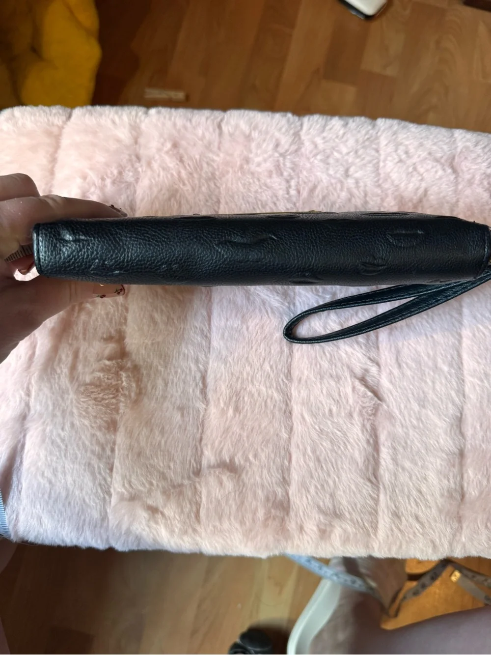 Betsey Johnson Black Embossed Lip Print Wristlet Wallet with Gold Accent